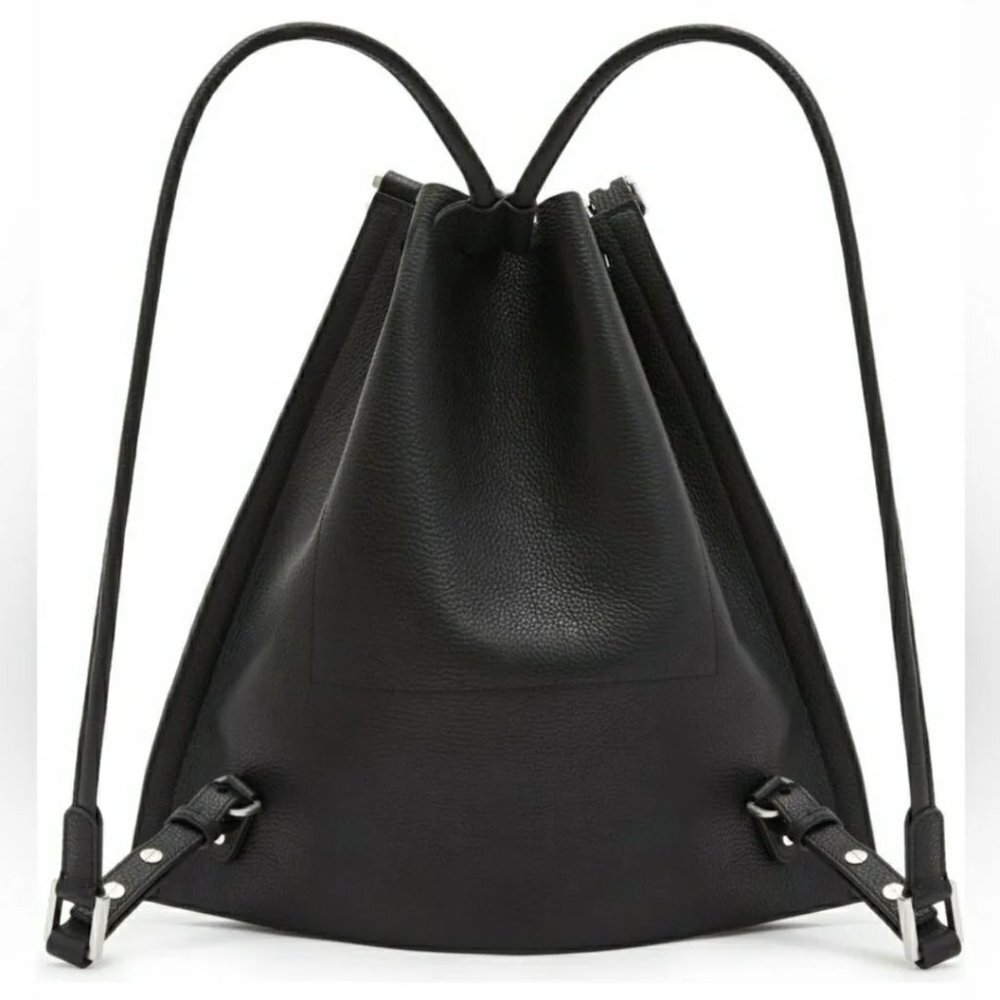 ALLSAINTS Alpha Pebble Leather Convertible Backpack/ Shoulder Bag Purse Black - Picture 2 of 16